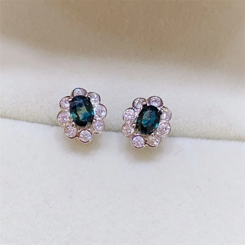 

100% natural sapphire earrings, genuine 925 sterling silver women's earrings, simple and cute, daily wear gifts