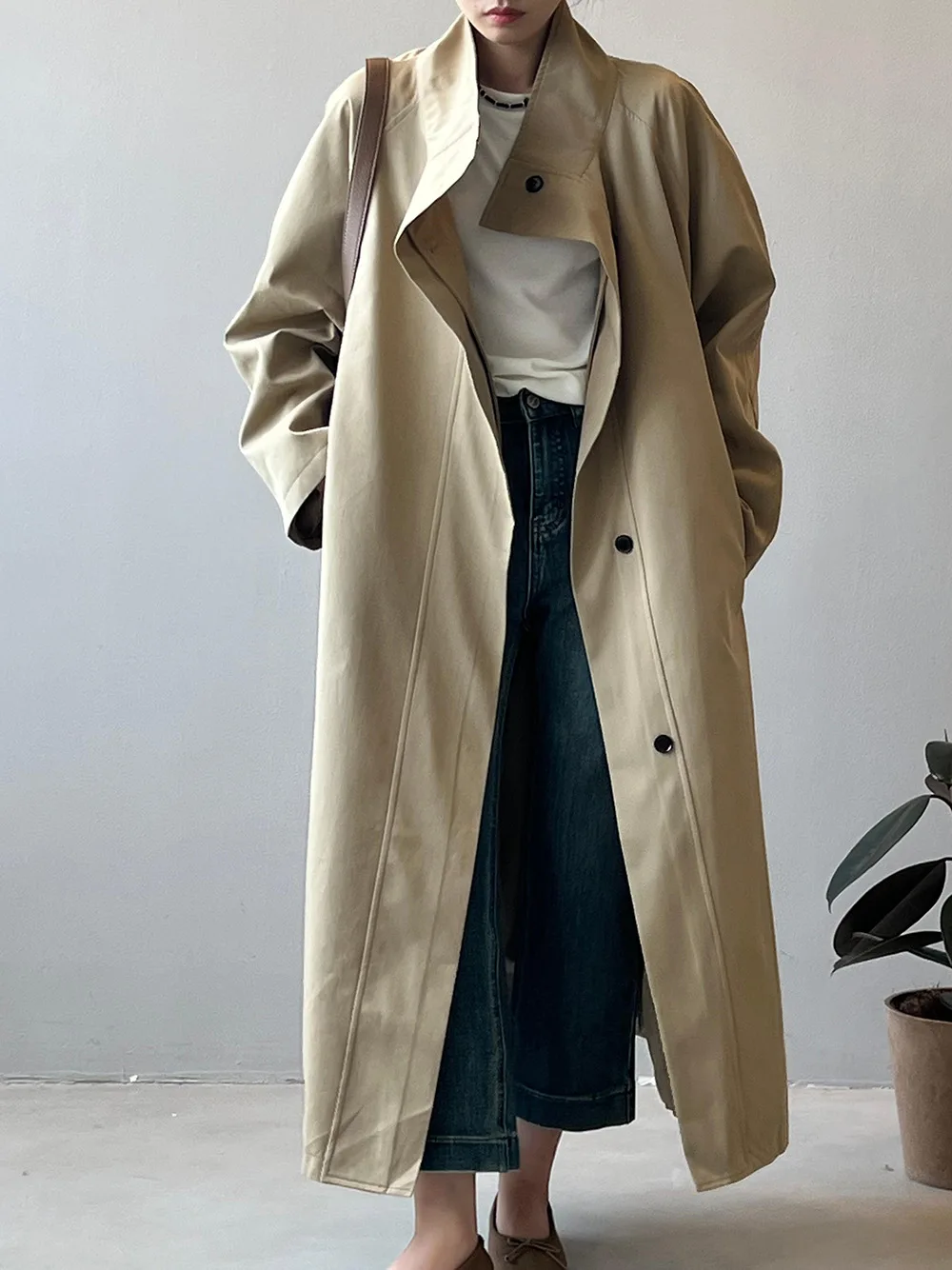 

Trench Women Long Coats Jackets Stand Collar Coat Casual Loose Full Sleeve Y2k Streetwear Jacket Work Outerwear Autumn Winter