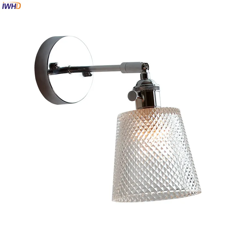 IWHD Clear Glass Silver LED Bathroom Mirror Stair Light Fixtures Iron Metal Switch Nordic Modern Wall Lamp Applique Murale Pared