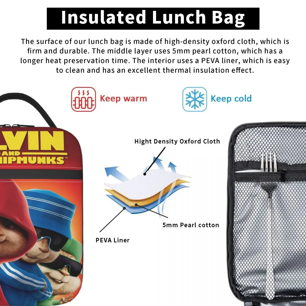 صناديق الغداء المعزولة ألفين والسنجاب اكسسوارات تخزين صندوق طعام السببية الحرارية برودة بينتو صندوق للعمل