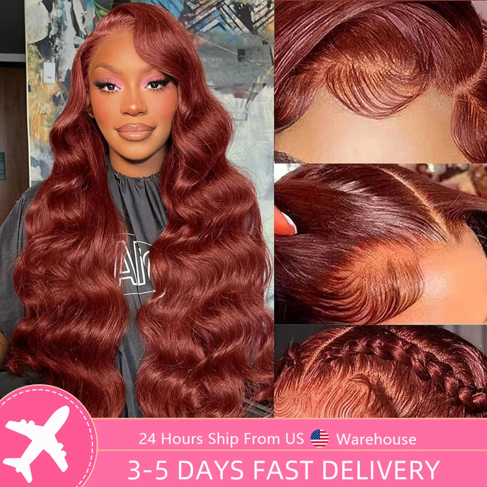 200 density Reddish Brown Body Wave 13x6 Hd Lace Front Human Hair Wig Brazilian 36 Inch Transparent Body Wave Lace Frontal Wigs