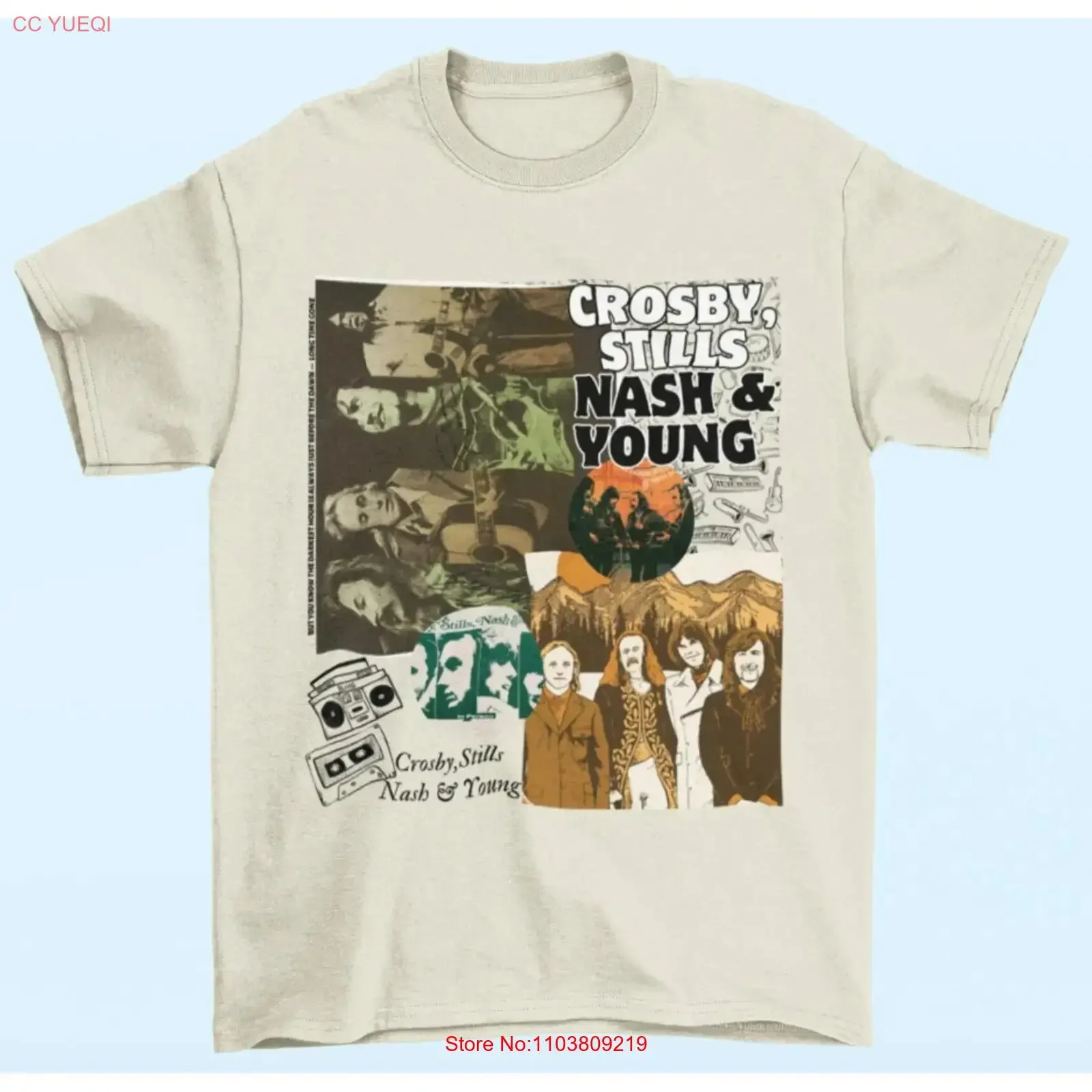 Футболка Vtg Crosby Stills Nash and Young Band, полный размер S 5XL, винтажный стираный топ для повседневной носки, стильный слегка растянутый