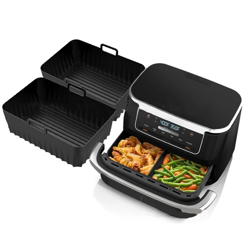 ABGR-2PCS Forros de Silicone para Fritadeira de Ar para Ninjia DZ071 DZ550 Fritadeira de Ar Dupla Reutilizável Antiaderente Acessórios para Cesta de Fritadeira de Ar