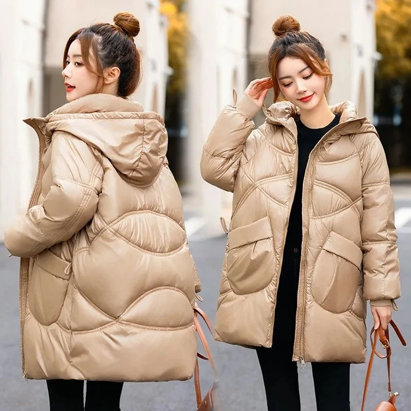 2023 New Winter Parkas Hooded Down Cotton Jacket Female Casual Loose Warm Cotton Padded Jackets Parka Outerwear Women Overcoat