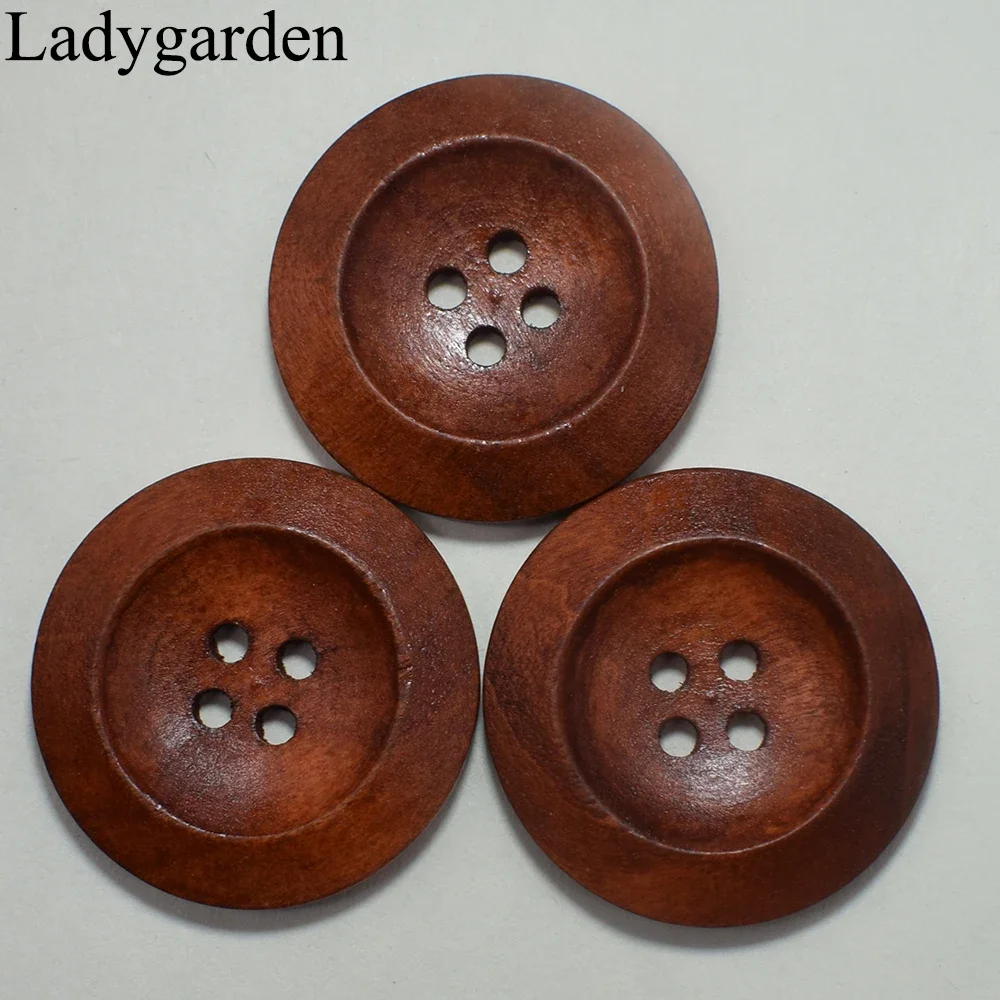 20PCS 30MM Big Round Wooden Buttons Brown Natural Color Wooden Buttons Handmade Scrapbooking for Wedding Decor Sewing Button