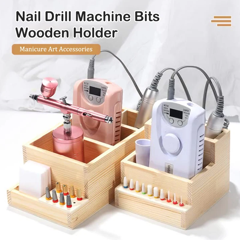 Nail Drill Machine Bits Wooden Holder for Nail Training Nail Art Accessories DIY Manicure Tools Box Display Box