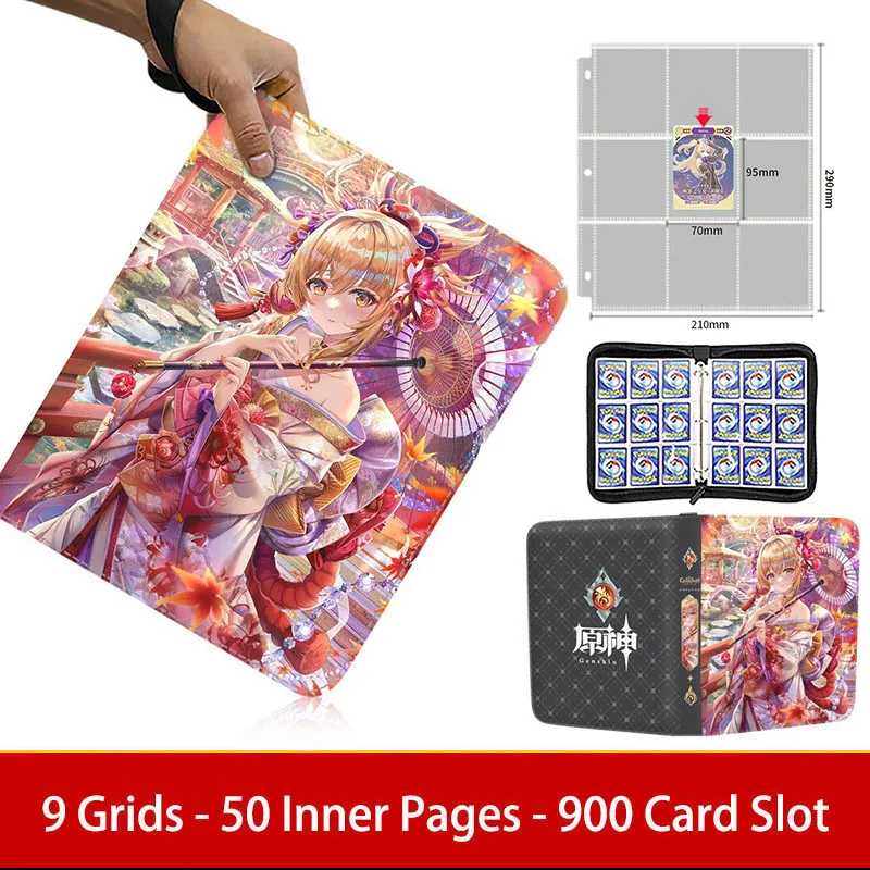 Genshin Impact Zipper Cards Album Holder 400/900pcs Anime Games Playing Trading Collection Card Binder Book Folder Protected