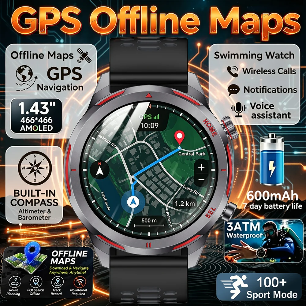 2026 New GPS Ultra Outdoor Sports Smart Watch 1.7" AOD Compass 5ATM Waterproof 170+ Sports Man Durable Military Call Smartwatch