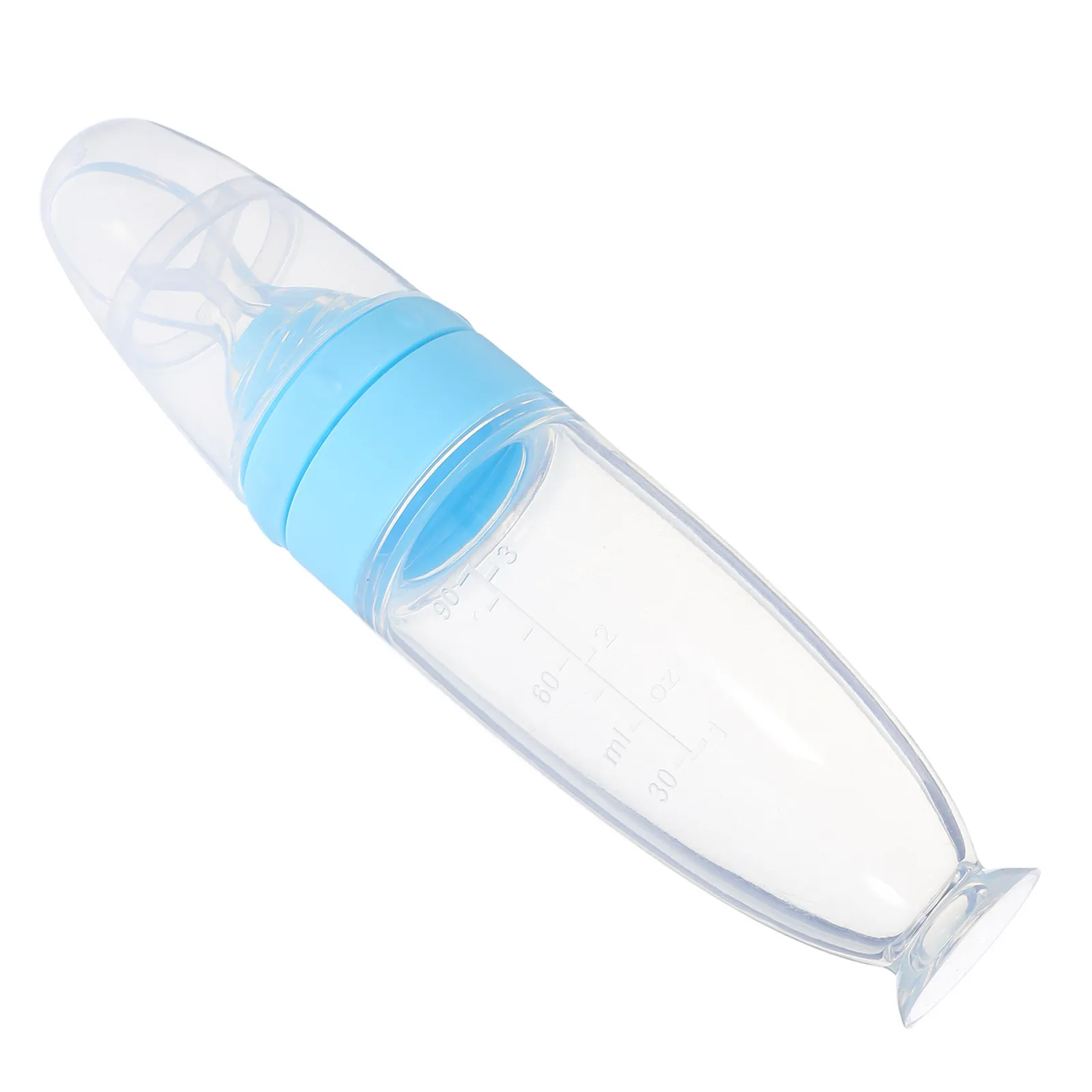 

Silicone Baby Squeeze Feeding Spoon Bottles Blue with Stable Suction Base Measuring Cereal Dispensing Spoon Feeder for Infant