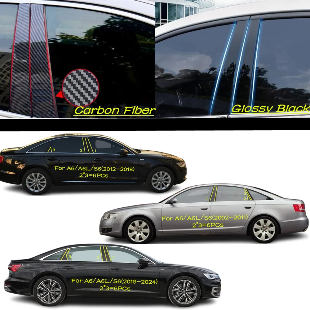 

Car PC Material Pillar Post Cover Door Trim Window Molding Sticker Plate Accessories For VW Audi A6 A6L S6 2002-2011 2012-2024