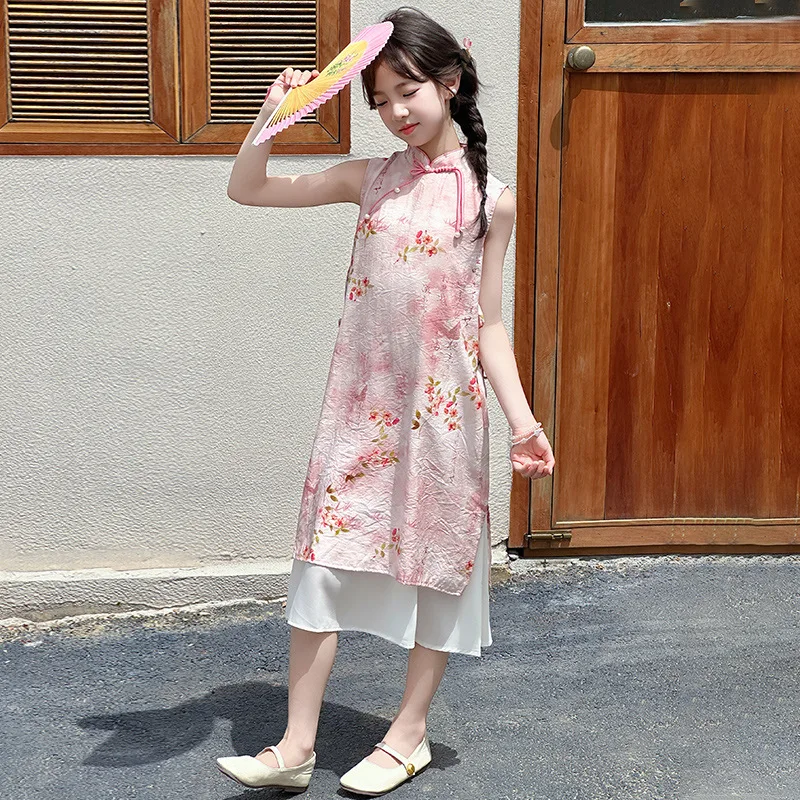 Summer New Girls Hanfu Qipao Dress Ancient Cheongsam Dress Fashion Chinese Style Kids Tang Princess Dress