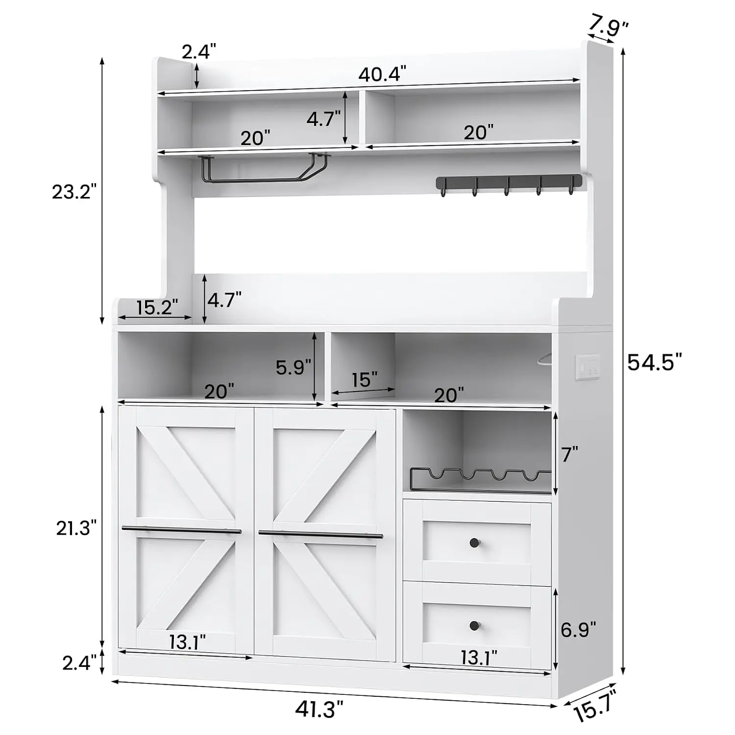 Hutch Storage Buffet Cabinet with Drawers, and Charging Station, Coffee Bar Cabinet with Barn Doors, Wine Rack, Customized
