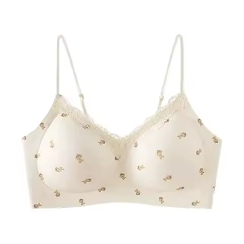 Traceless Deep V Bra Korean Lace Wireless Bra Cartoon Rabbit Bear Shockproof Brassiere for Women Lingerie Polka Dot Grid Pattern