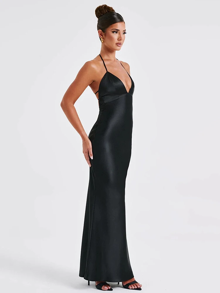 Mozision elegantes rücken freies sexy Maxi kleid für Frauen Sommer neue Spaghetti träger ärmellose Bodycon Club Party langes Kleid Clubwear