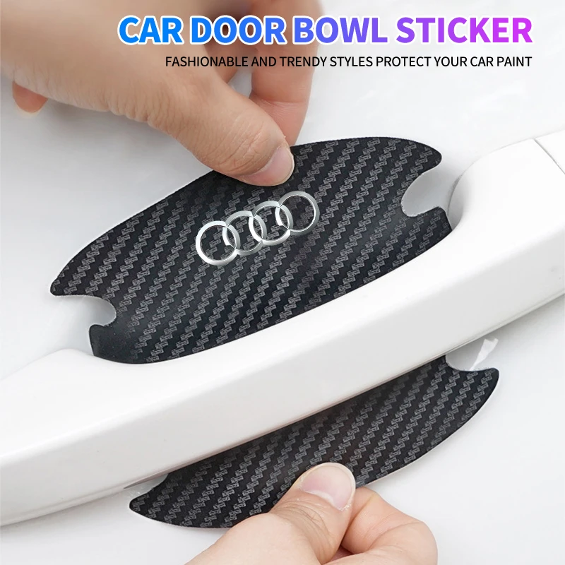 4 قطعة مقبض باب السيارة السلطانية خدش حامي ألياف الكربون ملصقات لأودي A3 A4 B8 8P 8V B6 A5 A6 C7 Q5 B9 B7 C6 A1 Q7 Q3 TT