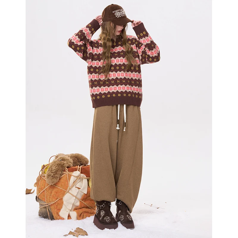 ELFSACK بنطال رياضي كاجوال فضفاض ومستقيم برباط بطول الأرض للنساء