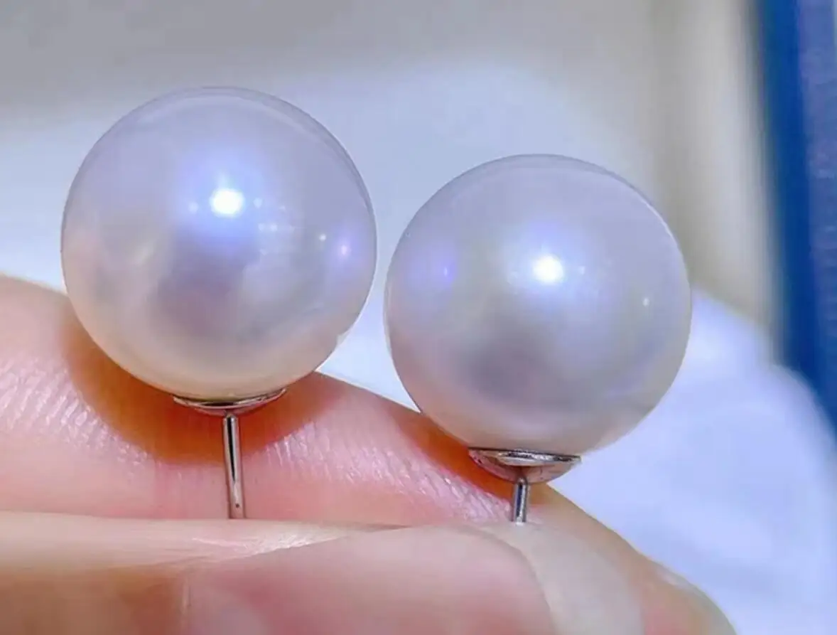 Natural Pearl Earrings AAAA 11-12mm 12-13mm  13-14mm Round Japanese Pearl Earrings 925s Women's Jewelry