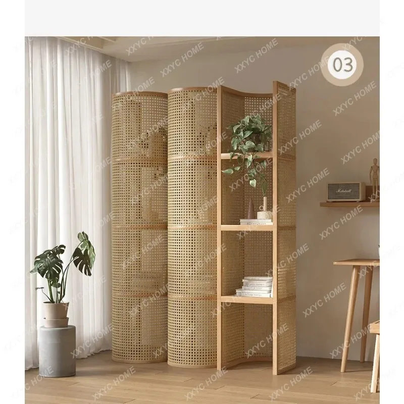 XX rattan shelves, multi-layer floor bookshelves, retro home multi-layer storage display shelves