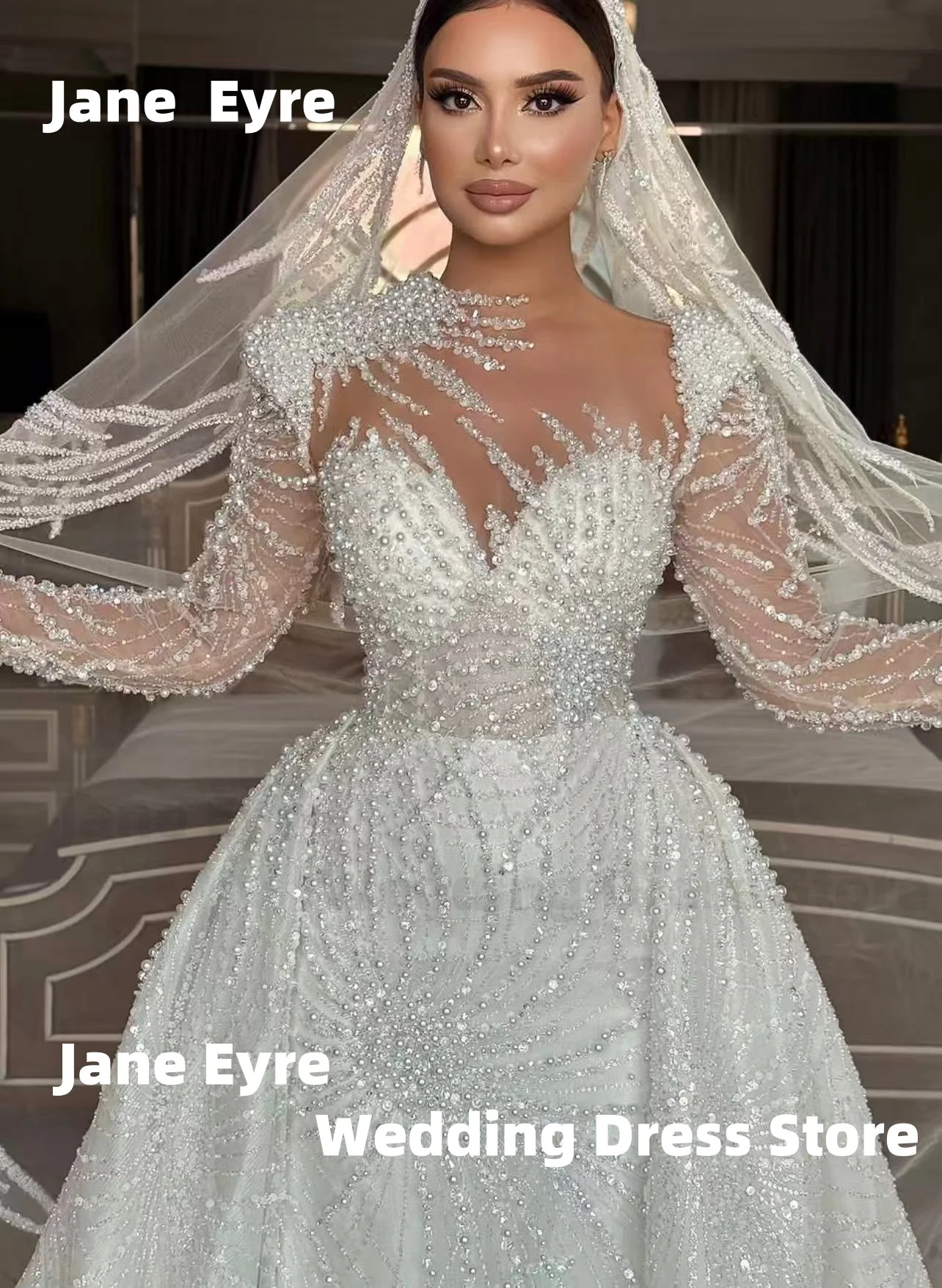 Gaun Malam Pernikahan Mutiara Eksklusif Jane Eyre dengan Rok Lepas, Gaun Pertunangan, Gaun Pengantin, Vestidos