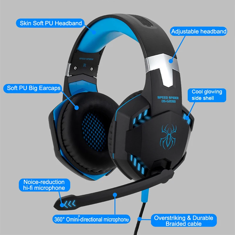 3.5mm Headworn Wired Headphone G2000 Game Headset For PC Desktop PS4 PRO Gamer Earphone With Microphone LED Light Stereo Headset