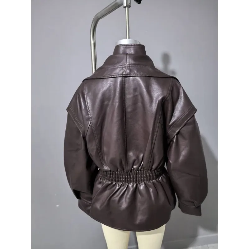 Jaquetas e Casacos Femininos de Outono e Primavera em Couro Sintético com Gola Lapela e Mangas Sino: Novidade, Exclusivo, Chique, Moderno e Minimalista