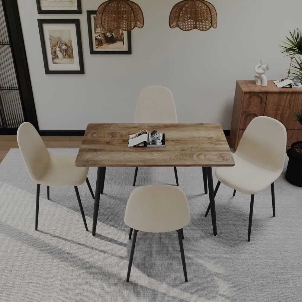 Ensemble de table à manger moderne, ensemble de table et de chaises avec 4 chaises en tissu, ensemble de table de cuisine 47 en effet