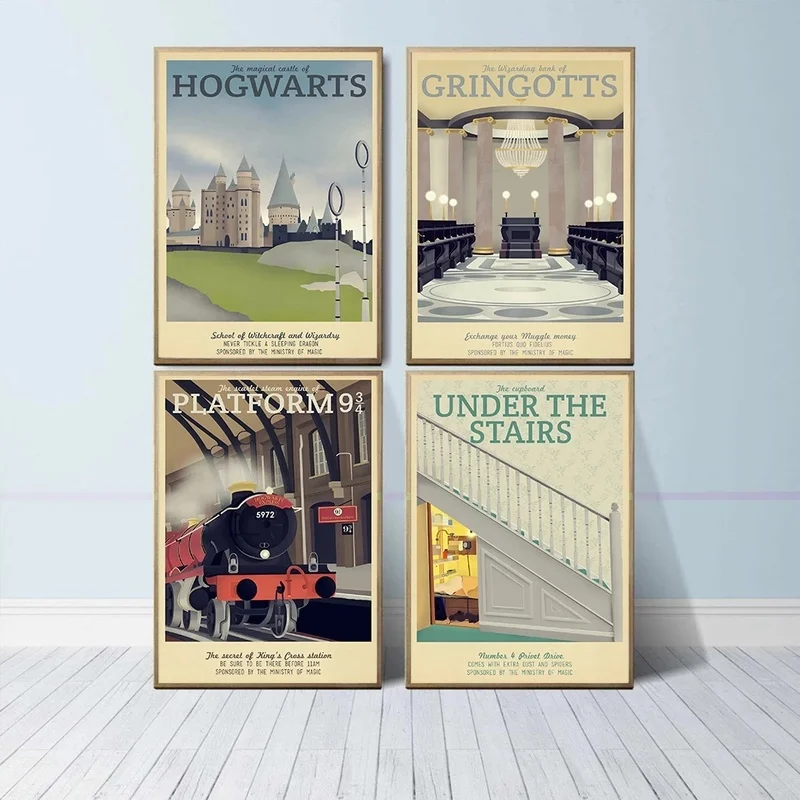 Vintage Travel Movie Posters Under The Stairs Hogwarts Express Canvas Painting Wall Art Print Picture for Living Room Home Decor