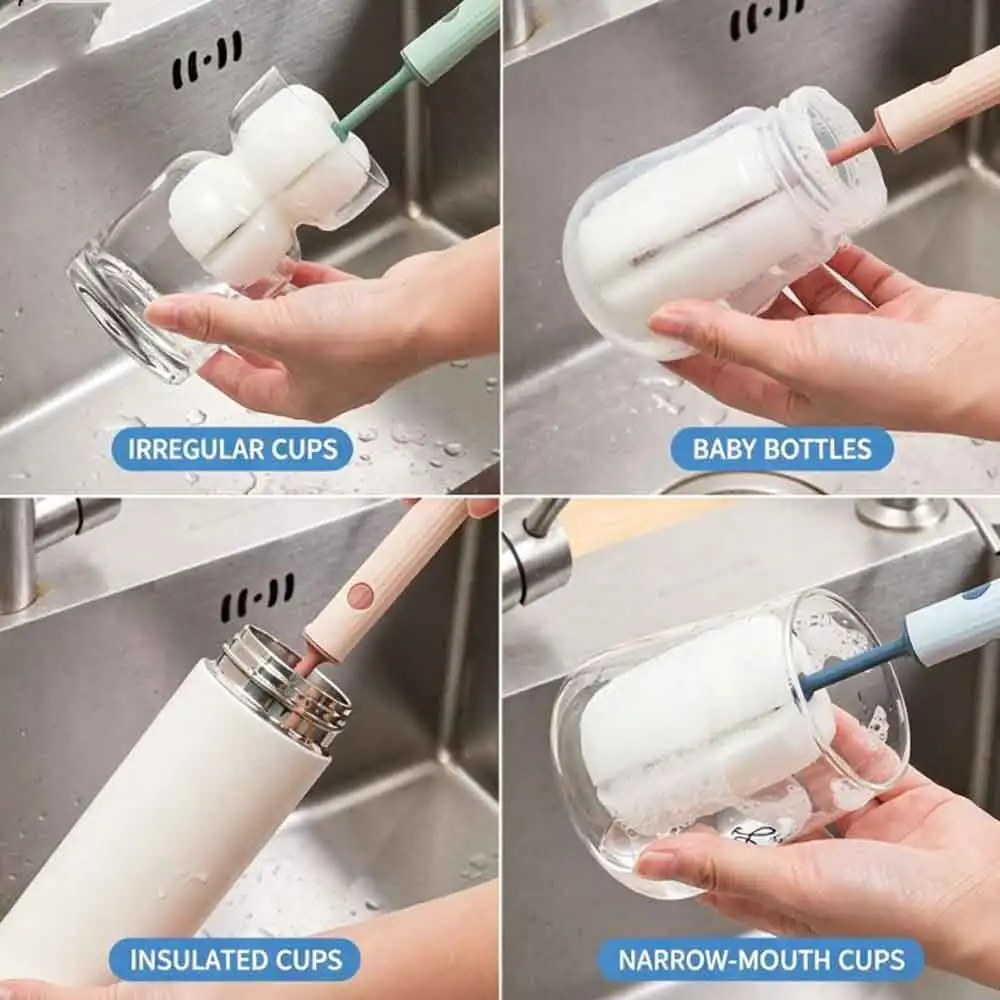 VVOCCI 360 DegreeCleaning Brushes Rotation Baby Pacifier Cup Nipple Silicone Bottle Brush Handheld Soft Head Food Grade Cup Brus