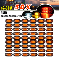 50PCS 4 LED 12V-24V Side Marker Lights Oval Front Rear Clearance Indicator Lamp Truck Accessorie for Trailer BUS Van Caravan