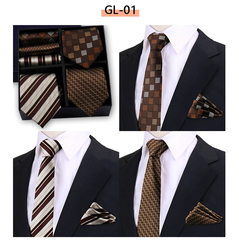 Neue Geschenkbox für Herren, modische burgunderrote Krawatten mit Cashew-Print, Business-Streifenkrawatten, Einstecktücher, 3-teiliges Kombinationsset – Detail 3