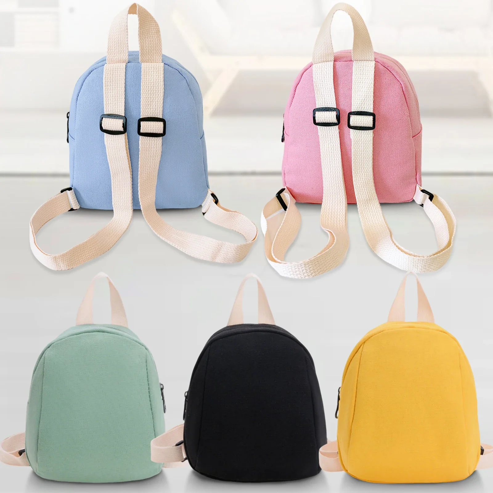 

Cartoon Mini Backpack Solid Color Canvas Lightweight Small Bag