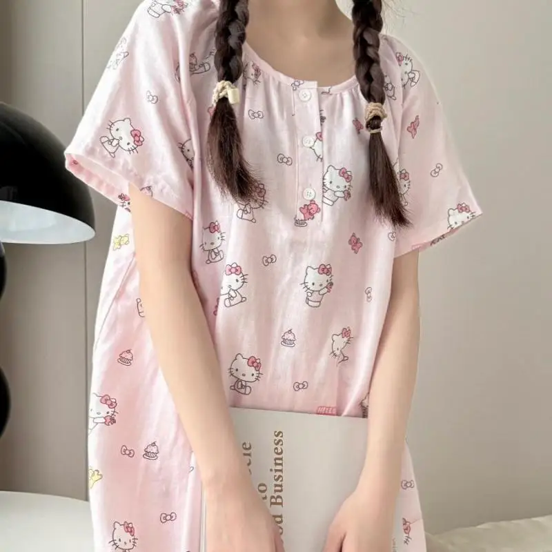 

Горячие пижамы Hello Kitty Sanrio с принтом аниме, женская одежда для сна и штаны, комплект Kawaii, мягкая удобная повседневная одежда для дома с героями мультфильмов, подарок