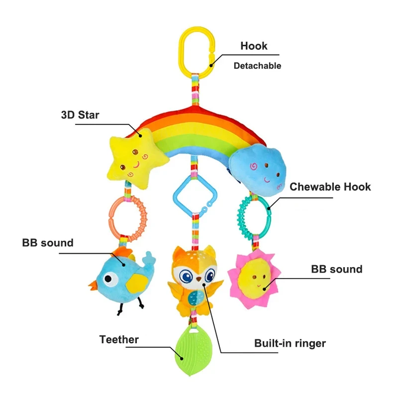 Juguetes colgantes para bebé cochecito cuna sonajero asiento de coche animales de peluche suaves juguetes sensoriales para recién nacidos niños y niñas