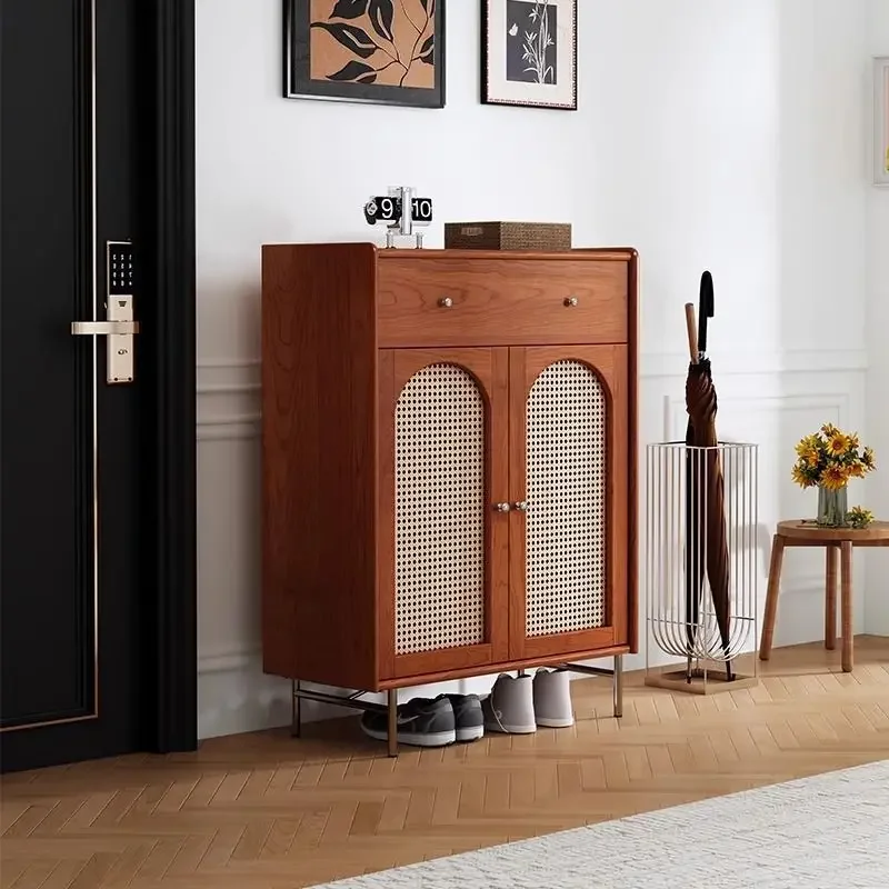 Retro-Kommode aus massivem Kirschholz, Aufbewahrungsschrank, einfacher Schuhschrank