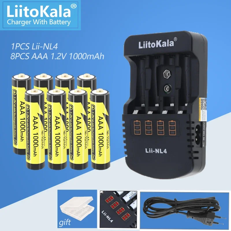 8pcs LiitoKala AAA 1000MAH/AA 2600MAH NiMH 1.2V Rechargeable Battery Suitable for Toys Mice,with 2PC AAA/AA Battery Holder+NL4