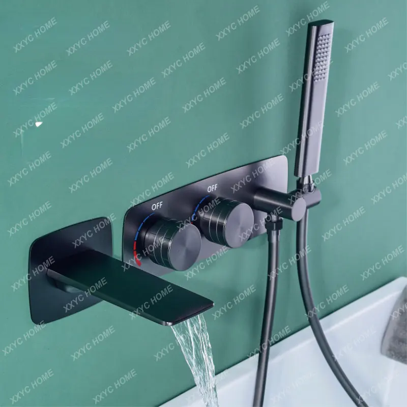 bathroom shower system waterfall water outlet design brass double handle double control wall mounted bathtub faucet