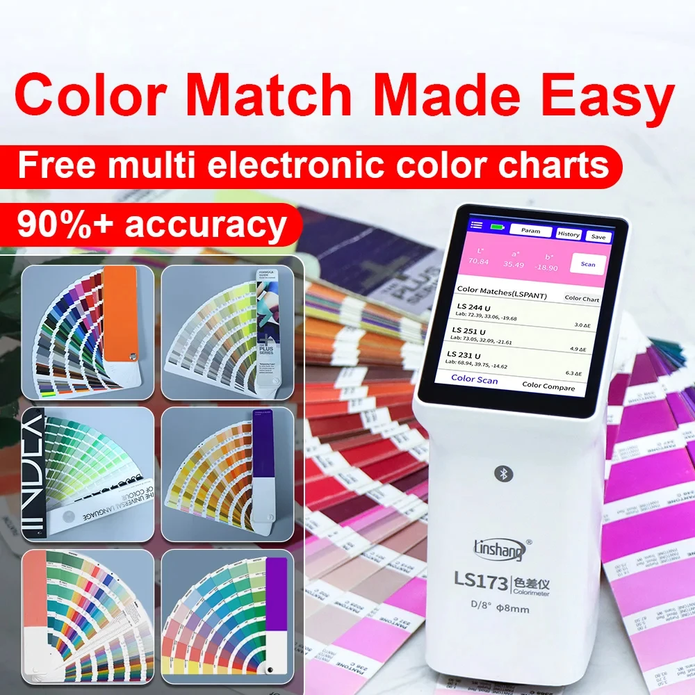LS173 Colorimeter Portable Color Meter Handheld Colorimeter Digital Color Charts High Precision Colormeter D/8 for Paint Plastic