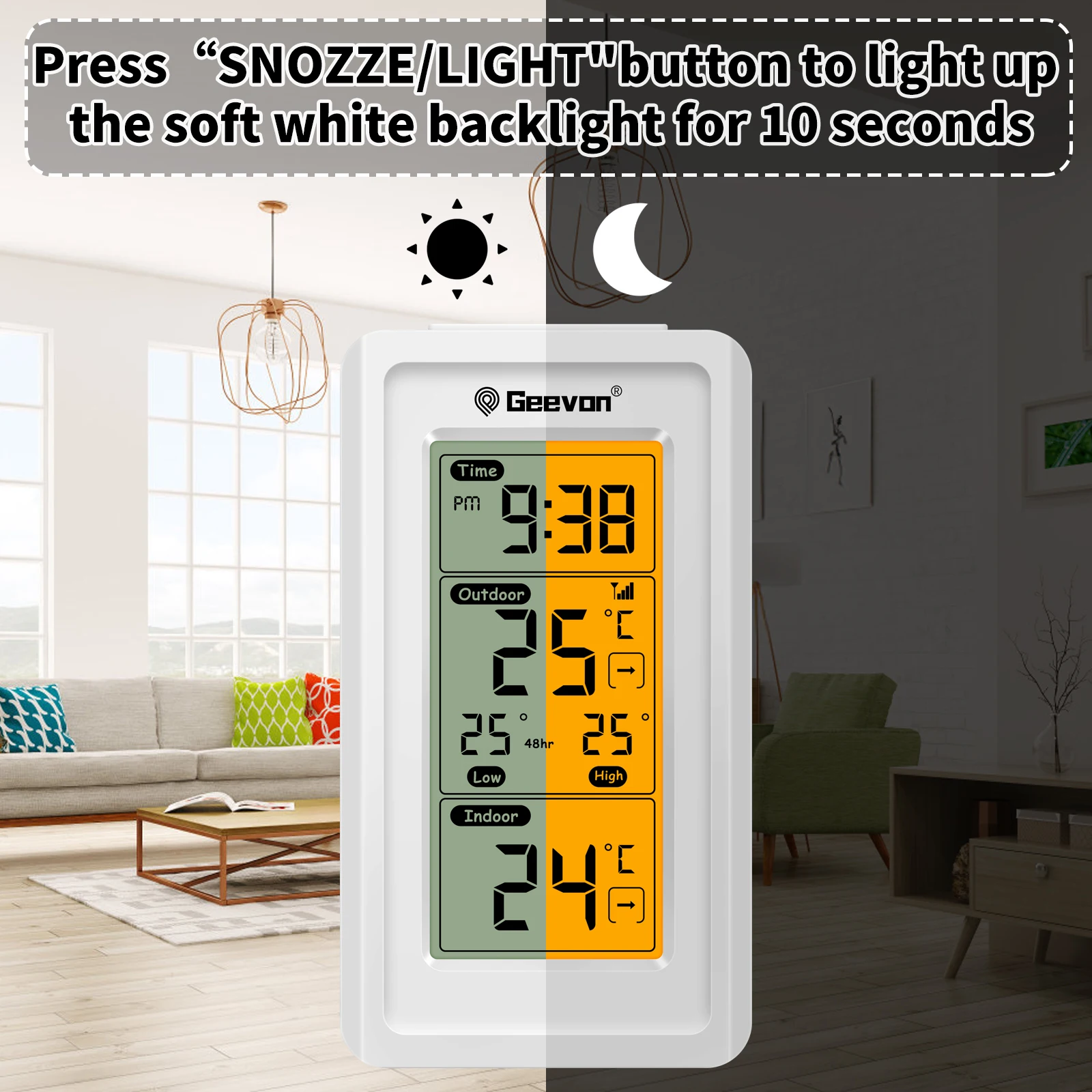 Geevon Indoor Outdoor Thermometer Wireless Digital Temperature Gauge Weather Station With Backlight Support 3 Channels