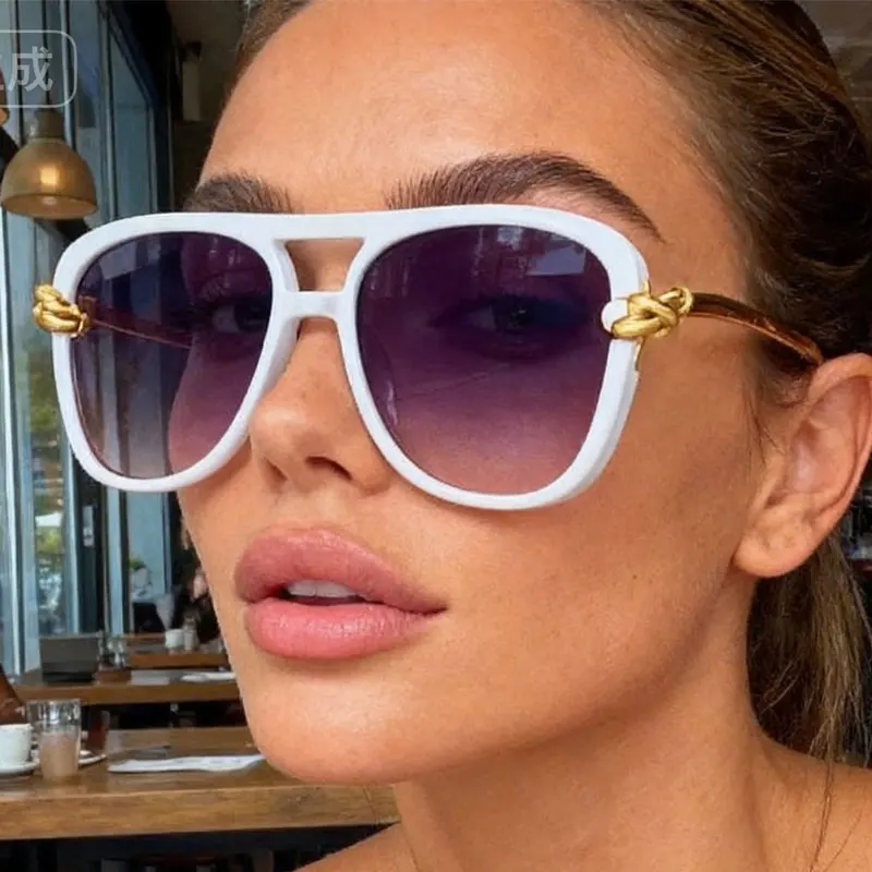 Sonnenbrillen für Damen Elegante Vintage-Brillen mit Knotenband Übergroße Quadratische Cat-Eye-Sonnenbrille für Frauen Neue Mode Legierung Schwarz Verlaufsglas