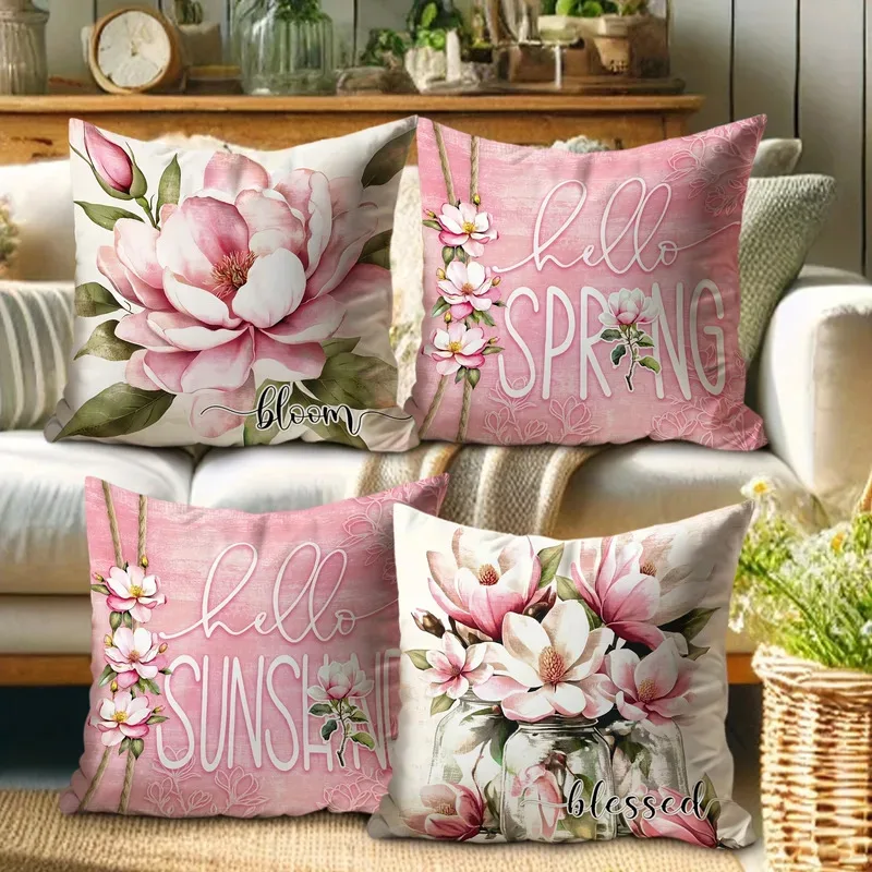 VIKAMA Kissenbezug mit Frühlingsblüten-Blumendruck, nordischer Stil, Heimdekoration, Kissenbezug für Schlafzimmer, Wohnzimmer, Sofa