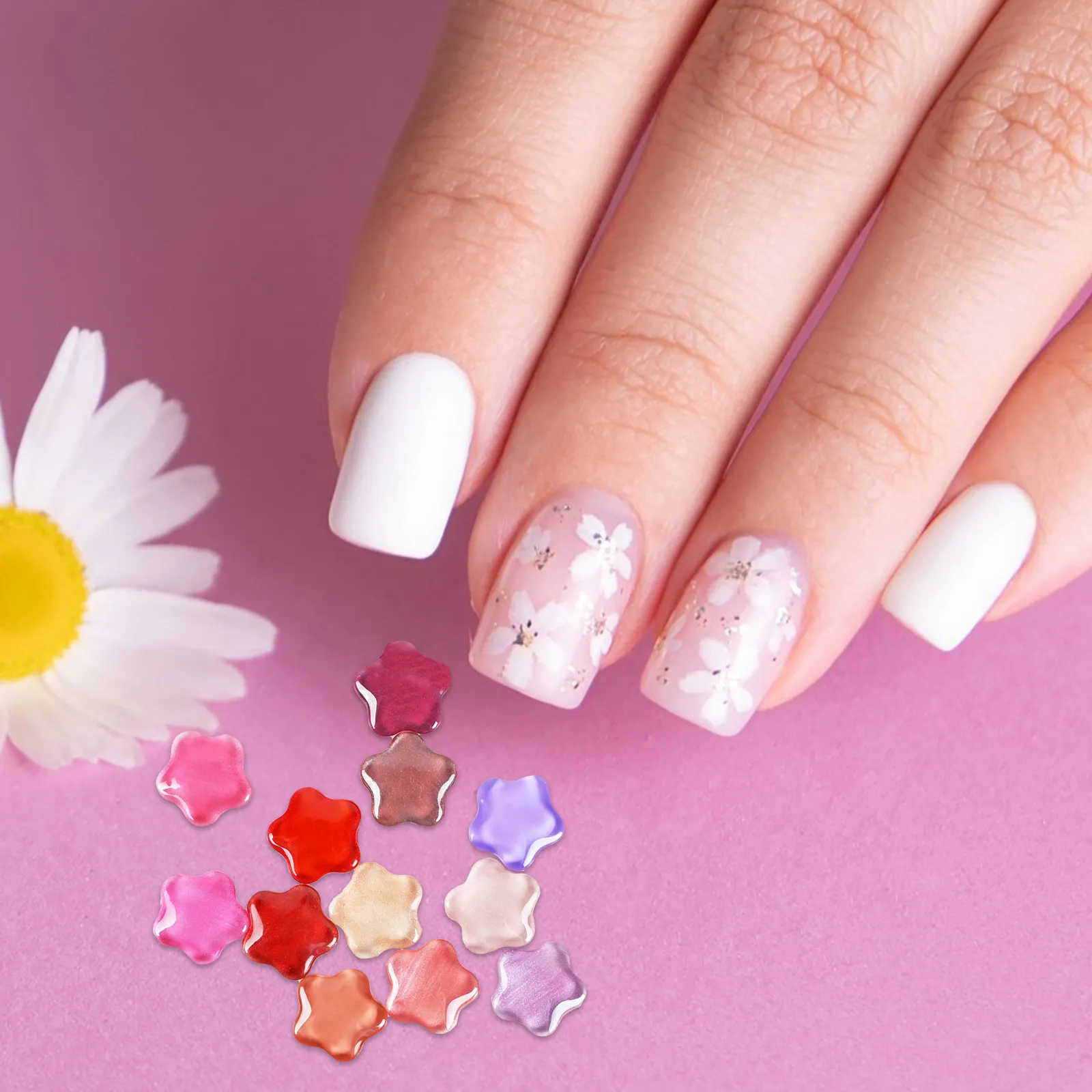 20Pcs Transparent Glass Nail Display Beads Plum Blossom Style Vibrant Color Showcase for Gel Polish Card