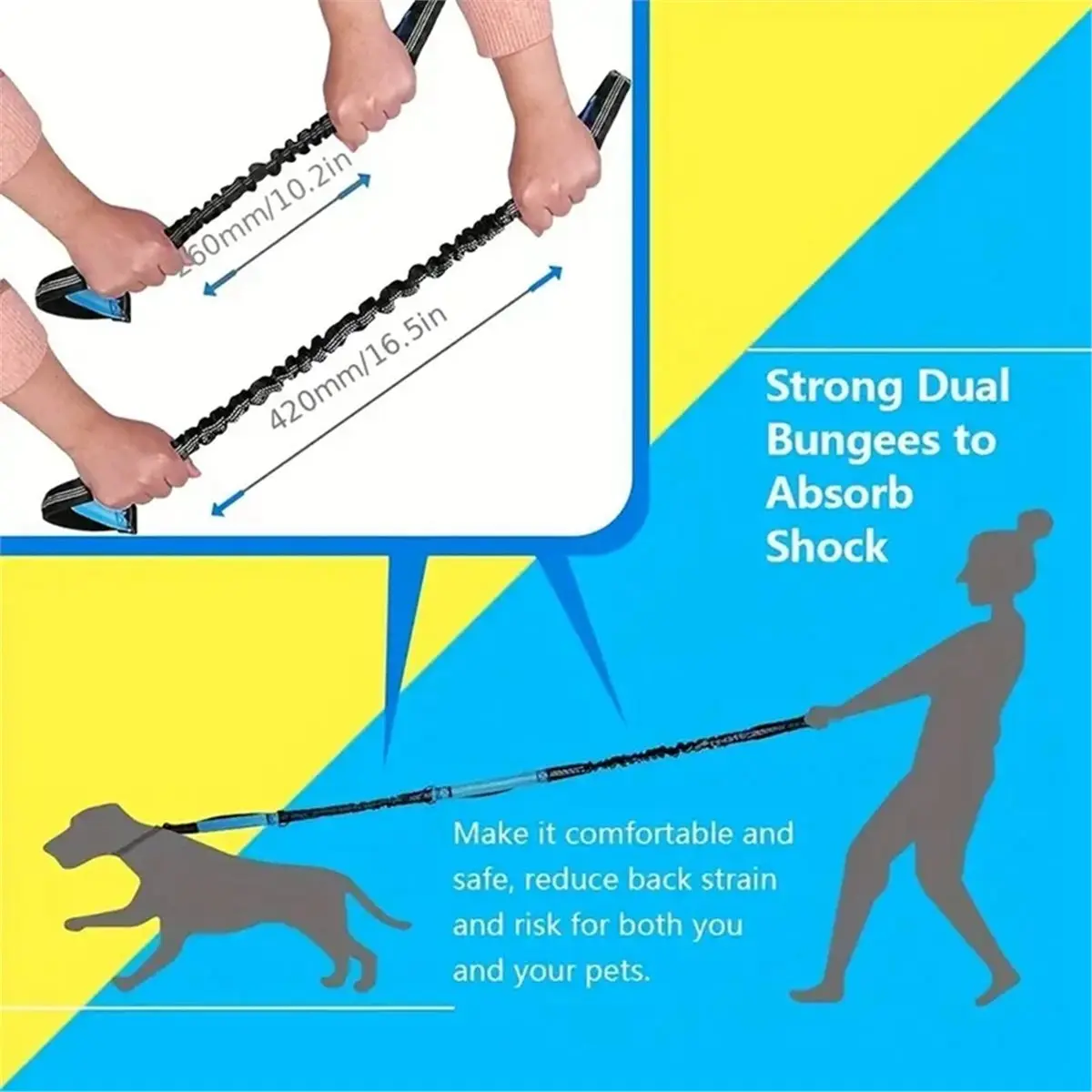 2026 New Adjustable Hands-Free Dog Running Leash with Double Handles and Elastic Retractable Rope for Large and Dogs