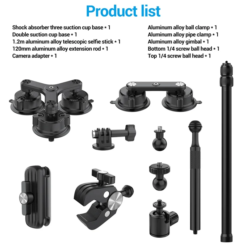 Новейшее автомобильное крепление на присоске для Insta360 X5, X4, X3, One RS,R для камеры Gopro, комплект всасывающего крепления для экшн-камеры, палка для селфи