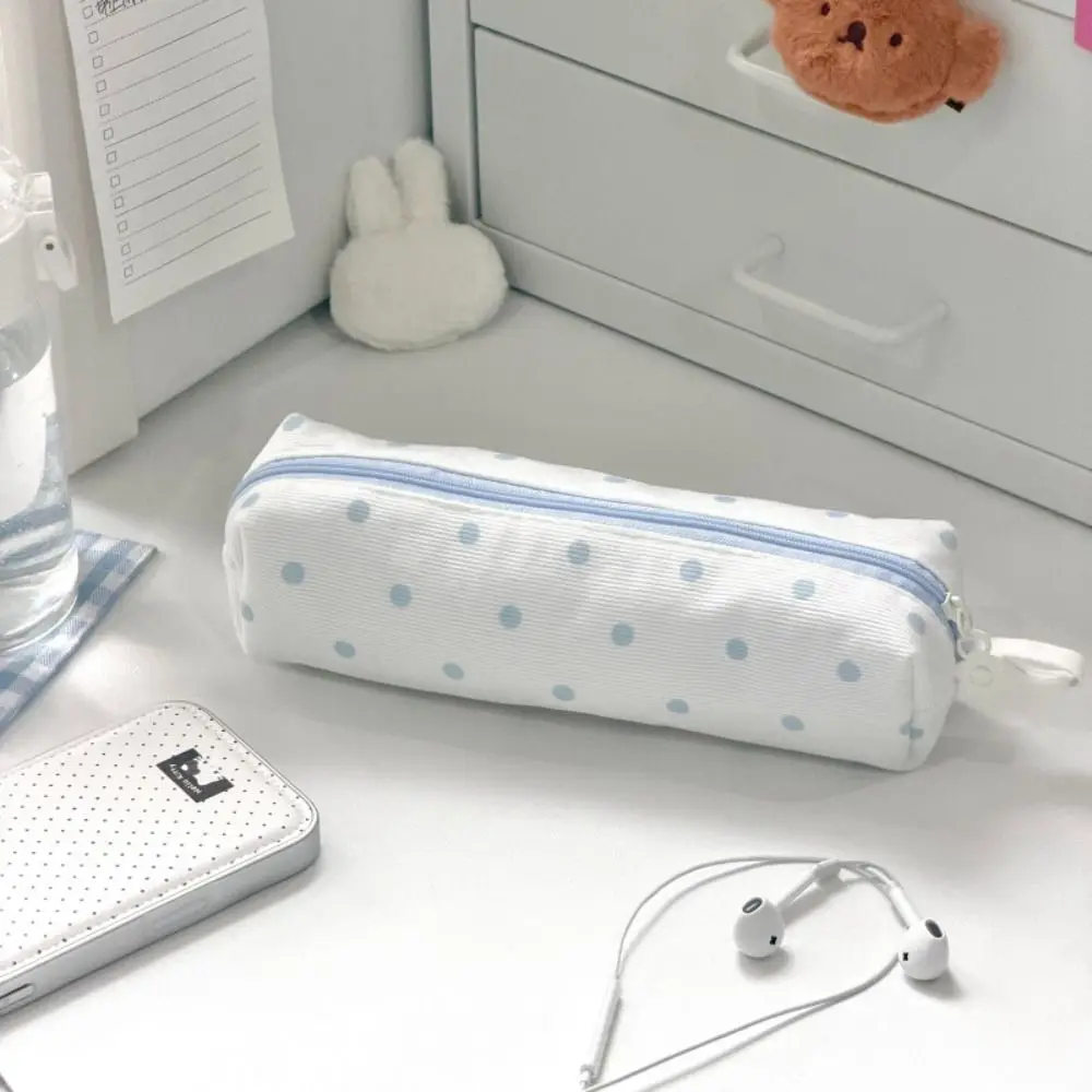 Korean Cream Color Pencil Case Polka Dot Multi-functional Pen Bag Large-capacity Stationery Storage Bag Back To School Gift