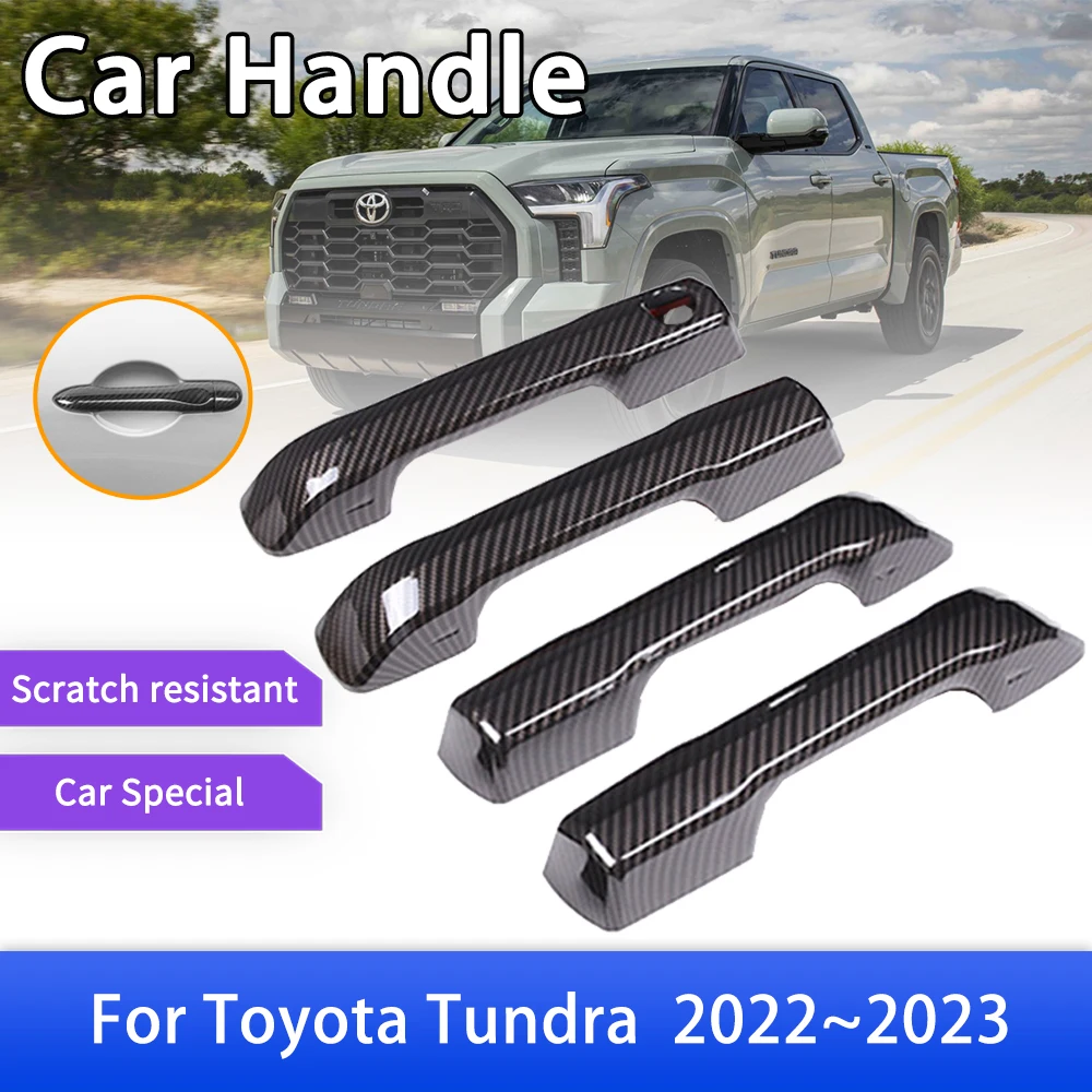 Carbon Fiber Outer Door Handle Cover Trim Fit for Toyota Tundra XK70 2022 2023 Car Protective Film Styling Accessories Stickers