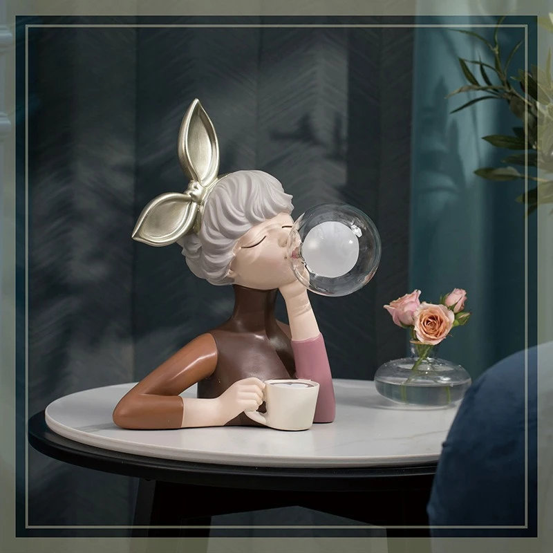 Cartoon Bubble Girl Night Light Statue Sculpture Nordic Bedside Figures Home Decor Atmosphere Lamp Creative Gift for Room