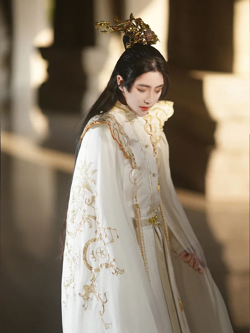 Hanfu Men&Womne Ancient Chinese Embroidery Hanfu White Sets Male Carnival King&Prince Cosplay Costume Hanfu Outfit Plus Size 3XL