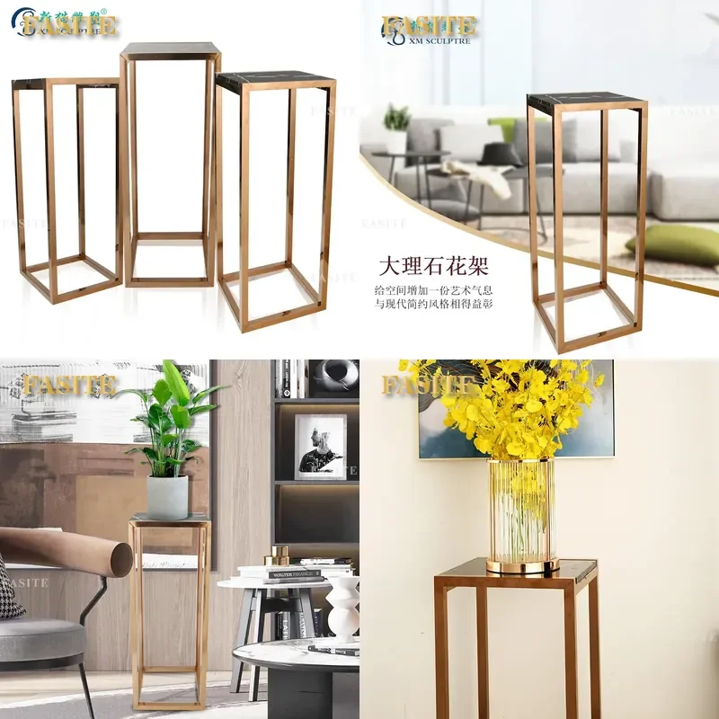 For Metal Frame Stainless Steel Ornament Display Stand Base Floor Flower Pot Holder Modern Living Room Sculpture Rack