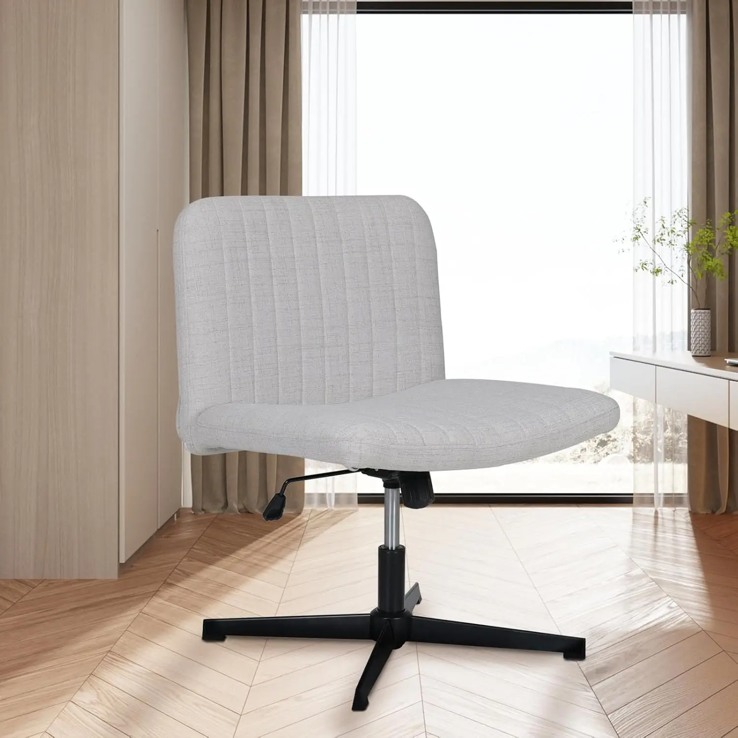 Desk Chair No Wheels with Extra Wide Seat Big and Tall Armless Swivel Chair for Office Home Grey office furniture