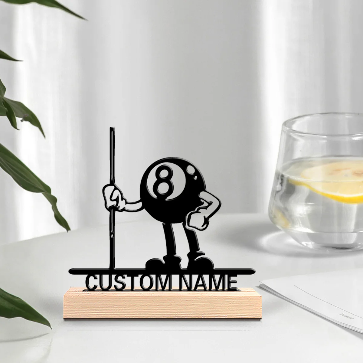 1pc Fashion Personalized Custom Billiards Metal Statues Spiritual Desk Decor with Wooden Base Ideal for Yoga Studios Meditation